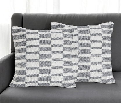 Set of Two 18" Gray Geometric Cotton Throw Pillows