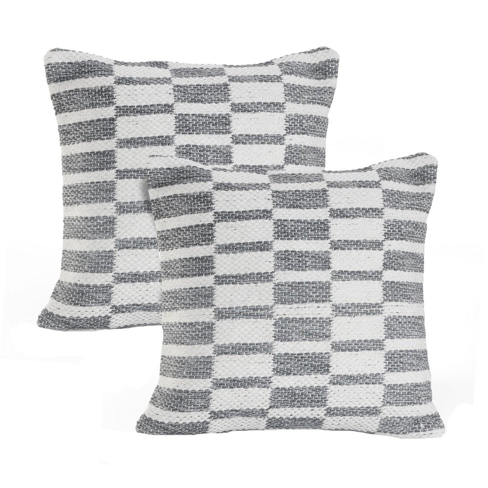 Set of Two 18" Gray Geometric Cotton Throw Pillows