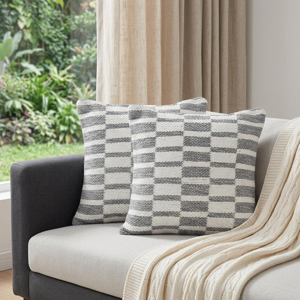 Set of Two 18" Gray Geometric Cotton Throw Pillows