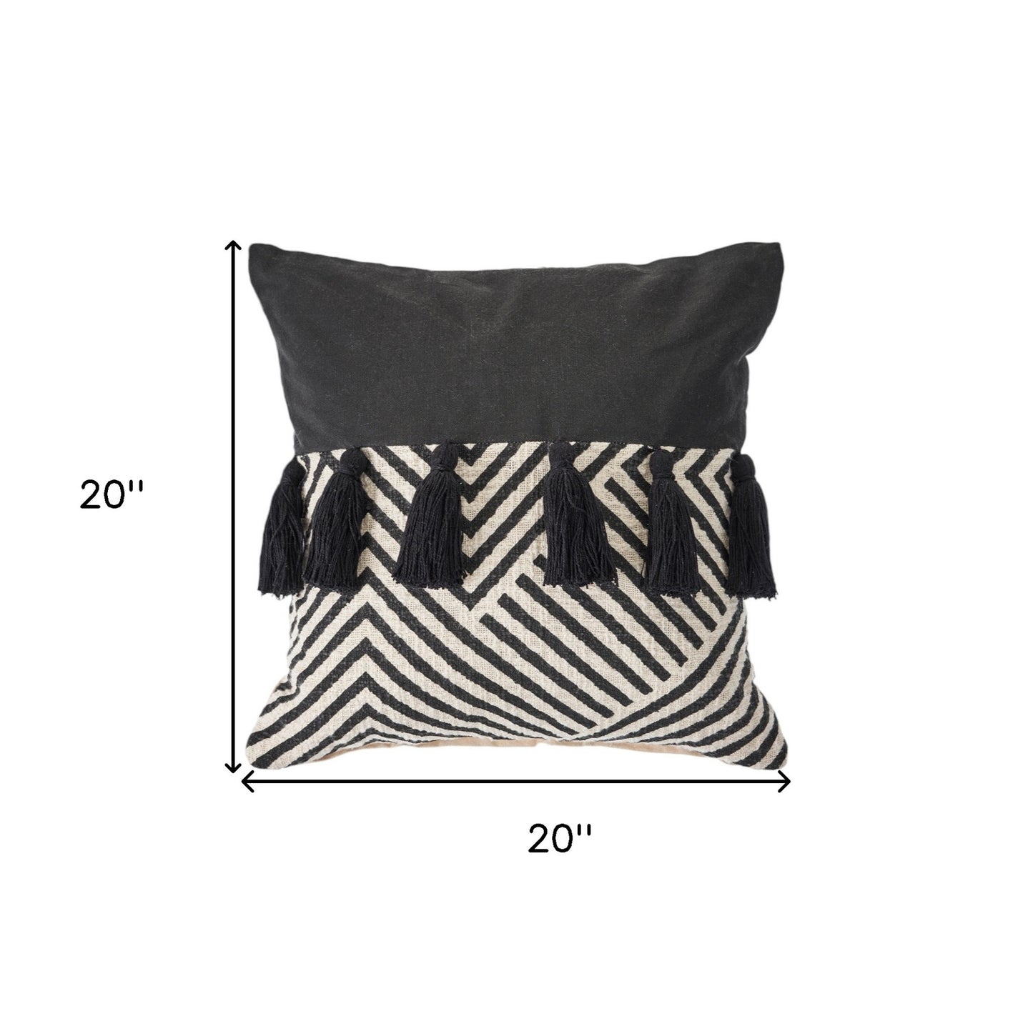 Set of Two Black and White Chevron Cotton Throw Pillow With Tassels