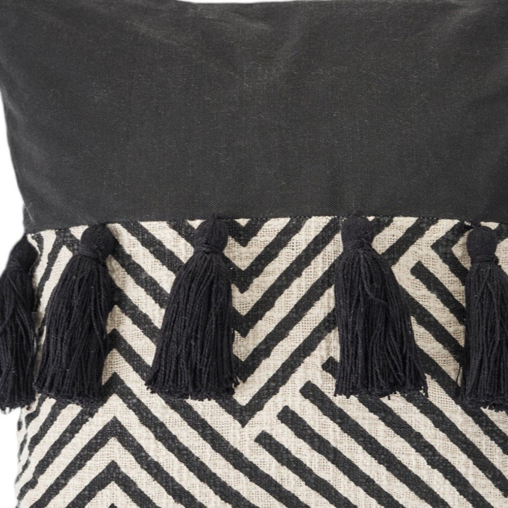 Set of Two Black and White Chevron Cotton Throw Pillow With Tassels