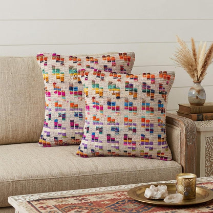 Set of Two Brown Eclectic Cotton Throw Pillow