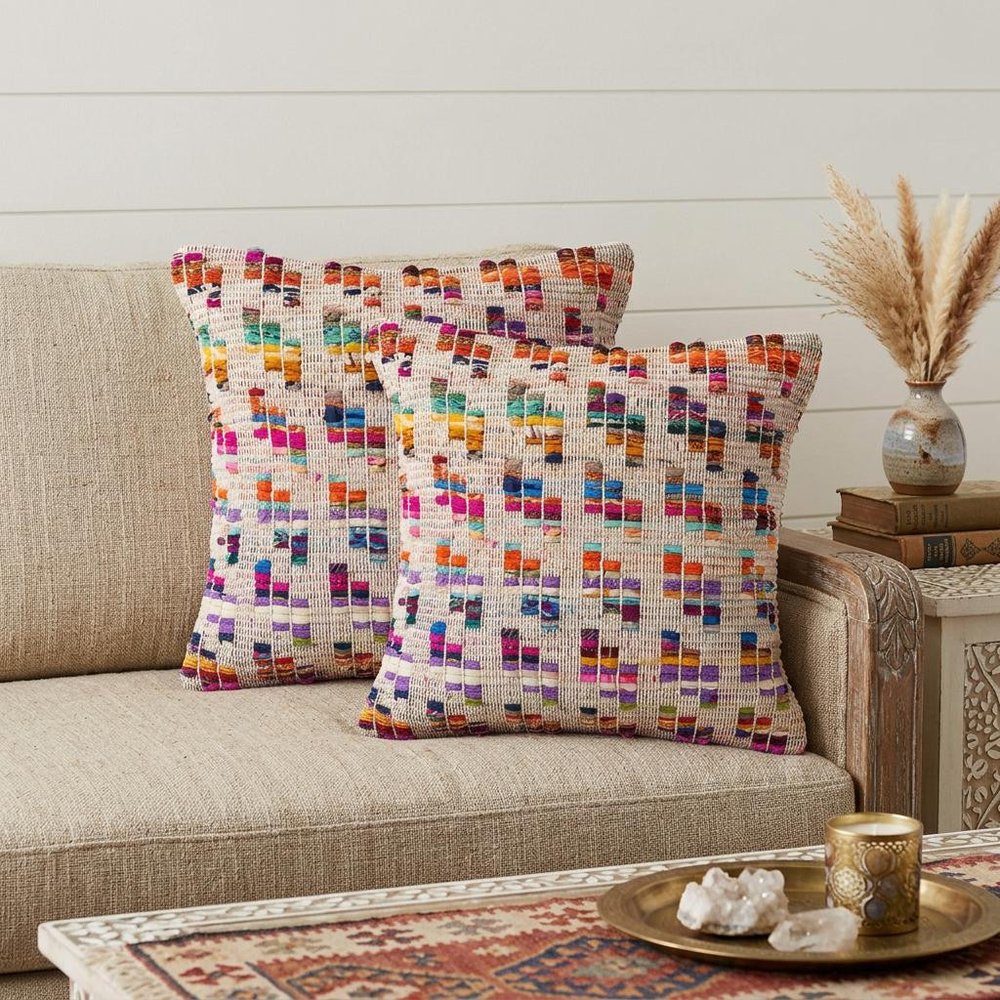 Set of Two Brown Eclectic Cotton Throw Pillow