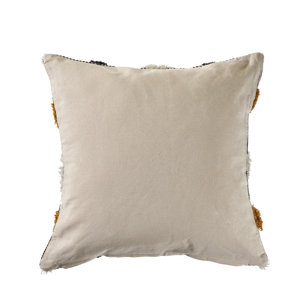 Set of Two 20" Black And Yellow Striped Cotton Throw Pillows with Fringe
