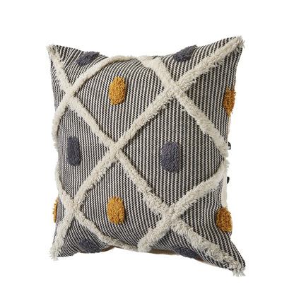 Set of Two 20" Black And Yellow Striped Cotton Throw Pillows with Fringe