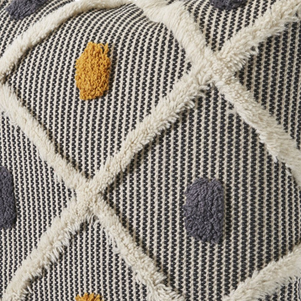 Set of Two Black and Yellow Striped Cotton Throw Pillows With Fringe