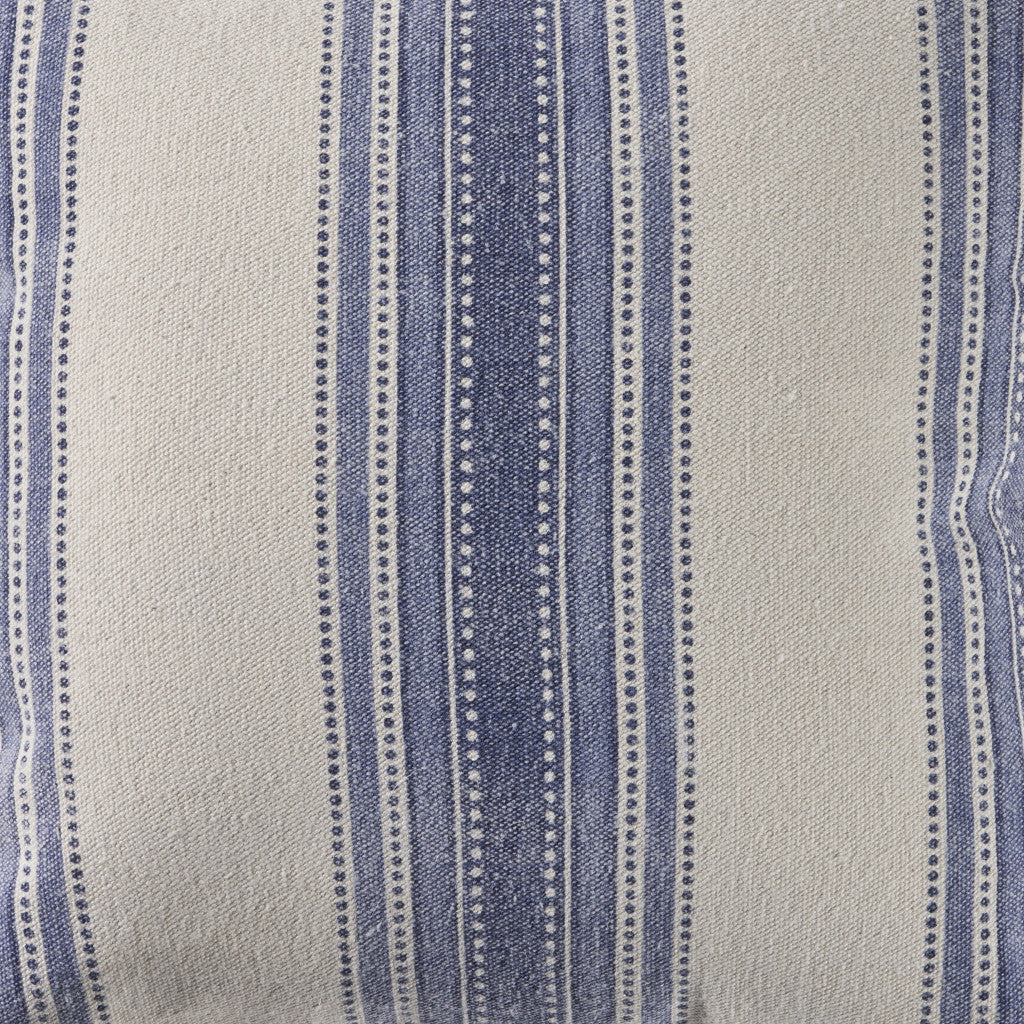 Set of Two Blue and Cream Striped Cotton Throw Pillow With Fringe