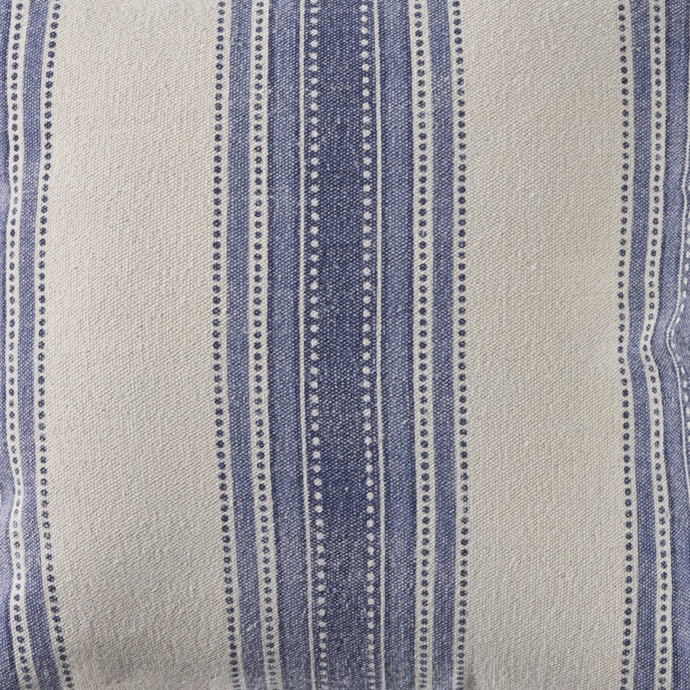 Set of Two 18" Blue and Cream Cotton Throw Pillows with Fringe