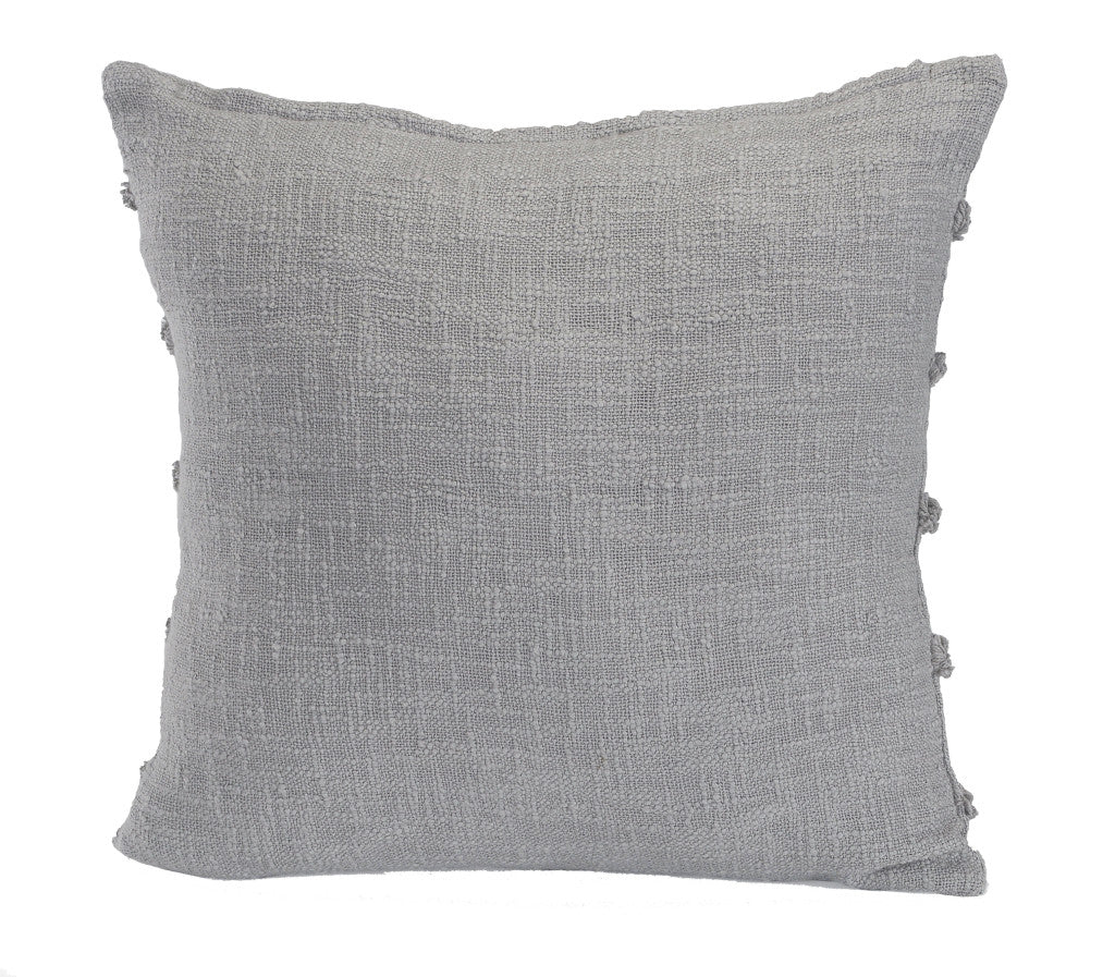 Set of Two Gray Ribbed Cotton Throw Pillow With Fringe