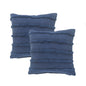 Set of Two Blue Ribbed Cotton Throw Pillow With Fringe