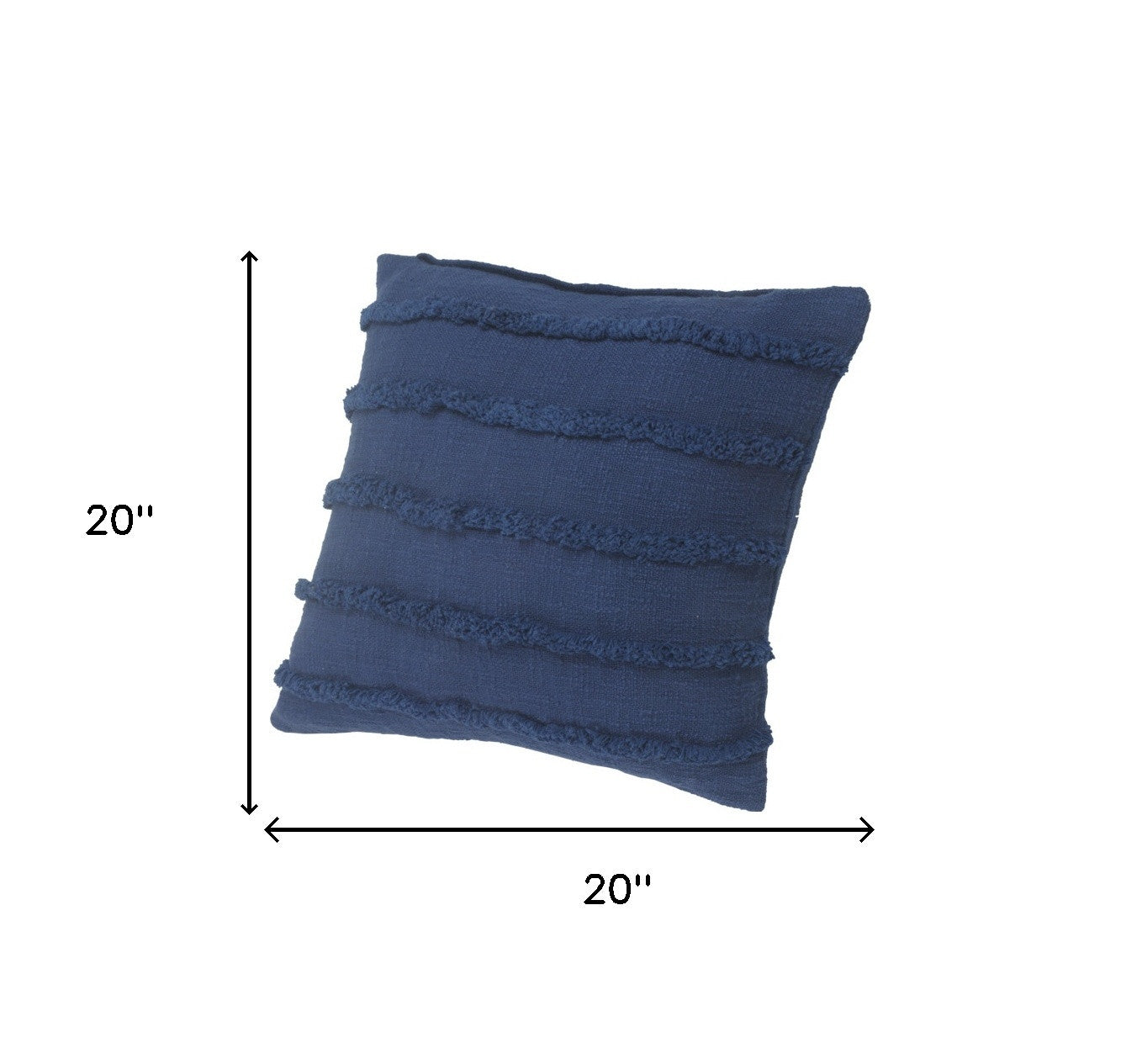 Set of Two Blue Ribbed Cotton Throw Pillow With Fringe