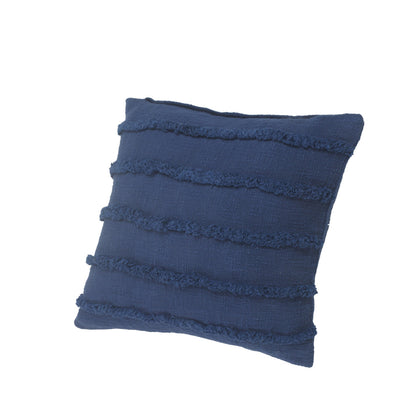 Set of Two Blue Ribbed Cotton Throw Pillow With Fringe