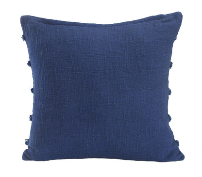 Set of Two Blue Ribbed Cotton Throw Pillow With Fringe