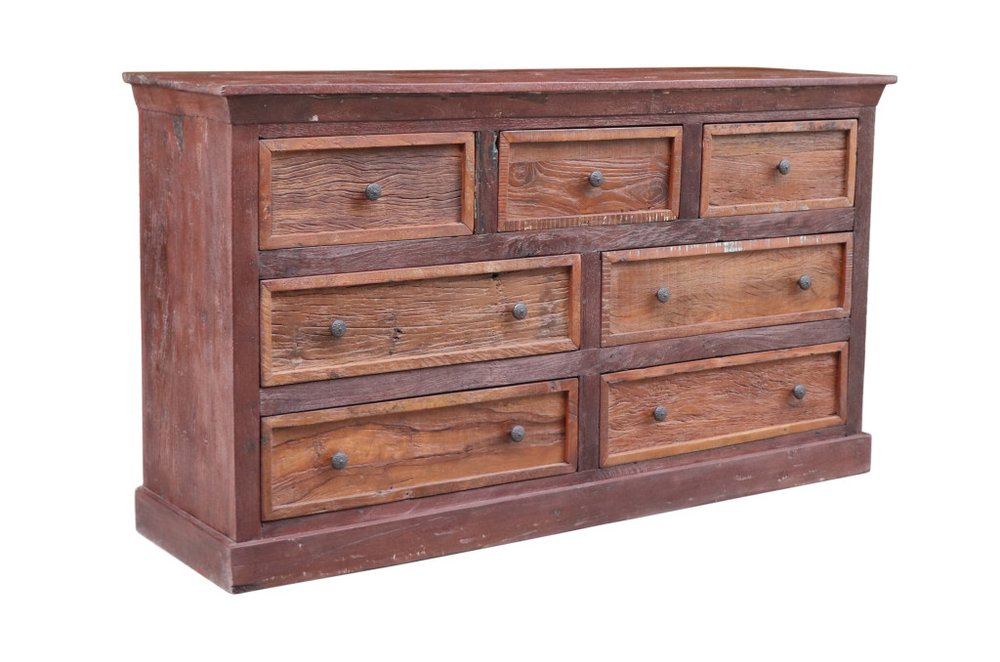 64" Brown Solid Wood Seven Drawer Double Dresser