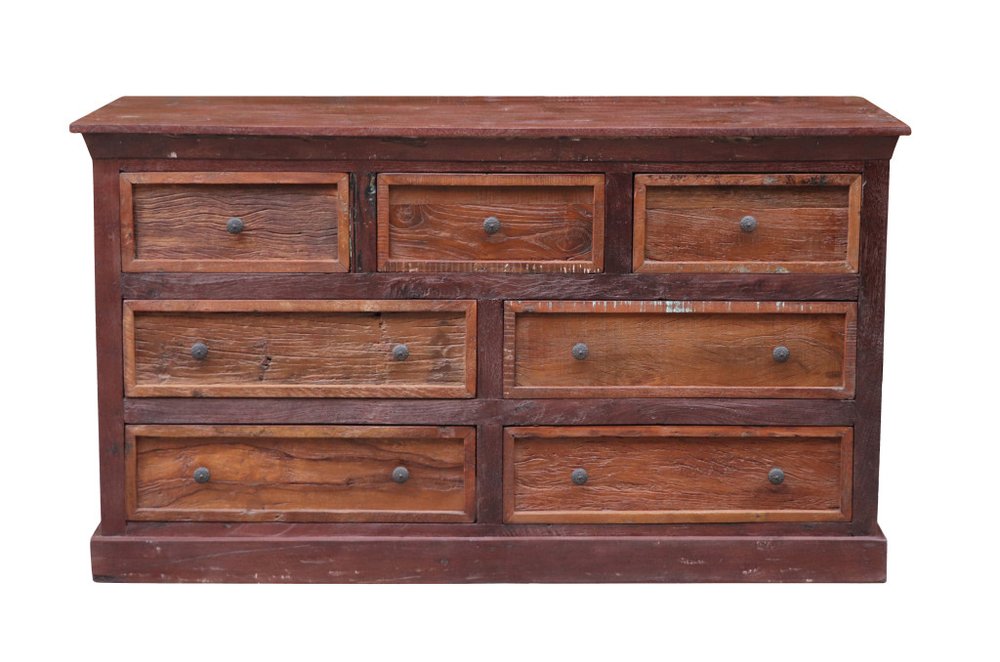 64" Brown Solid Wood Seven Drawer Double Dresser