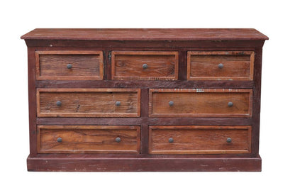 64" Brown Solid Wood Seven Drawer Double Dresser