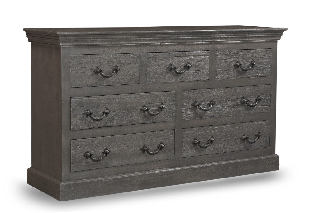 64" Gray Solid Wood Seven Drawer Double Dresser