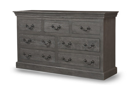 64" Gray Solid Wood Seven Drawer Double Dresser