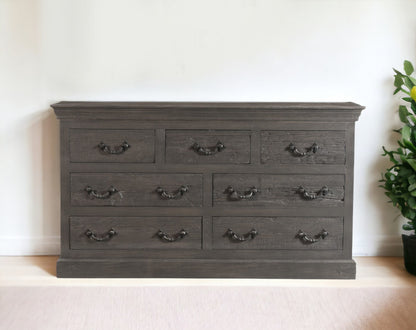 64" Gray Solid Wood Seven Drawer Double Dresser