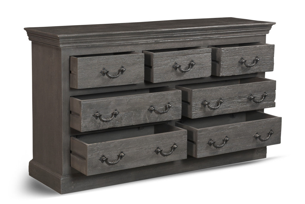 64" Gray Solid Wood Seven Drawer Double Dresser