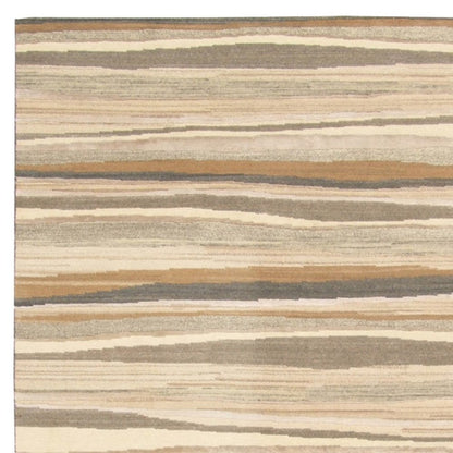 5' X 8' Beige and Brown Wool Striped Hand Loomed Area Rug