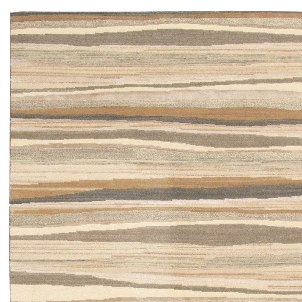 5' X 8' Beige and Brown Wool Striped Hand Loomed Area Rug