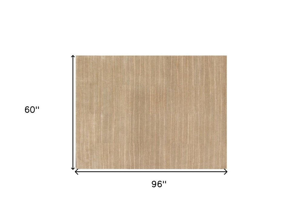 5' X 8' Beige Wool Abstract Hand Loomed Area Rug