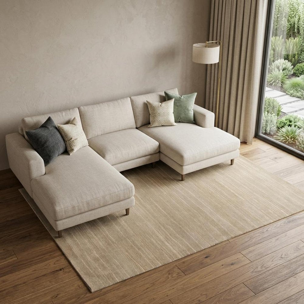 8' X 10' Beige Wool Abstract Lines Hand Loomed Area Rug
