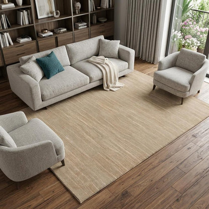 8' X 10' Beige Wool Abstract Lines Hand Loomed Area Rug