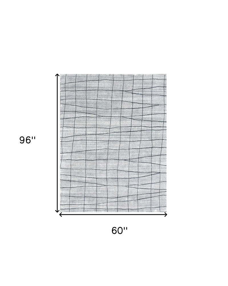 5' X 8' Gray and Black Wool Abstract Geometric Hand Loomed Area Rug