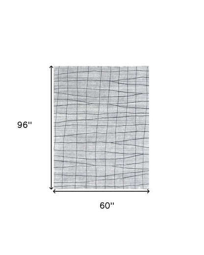 5' X 8' Gray and Black Wool Abstract Geometric Hand Loomed Area Rug