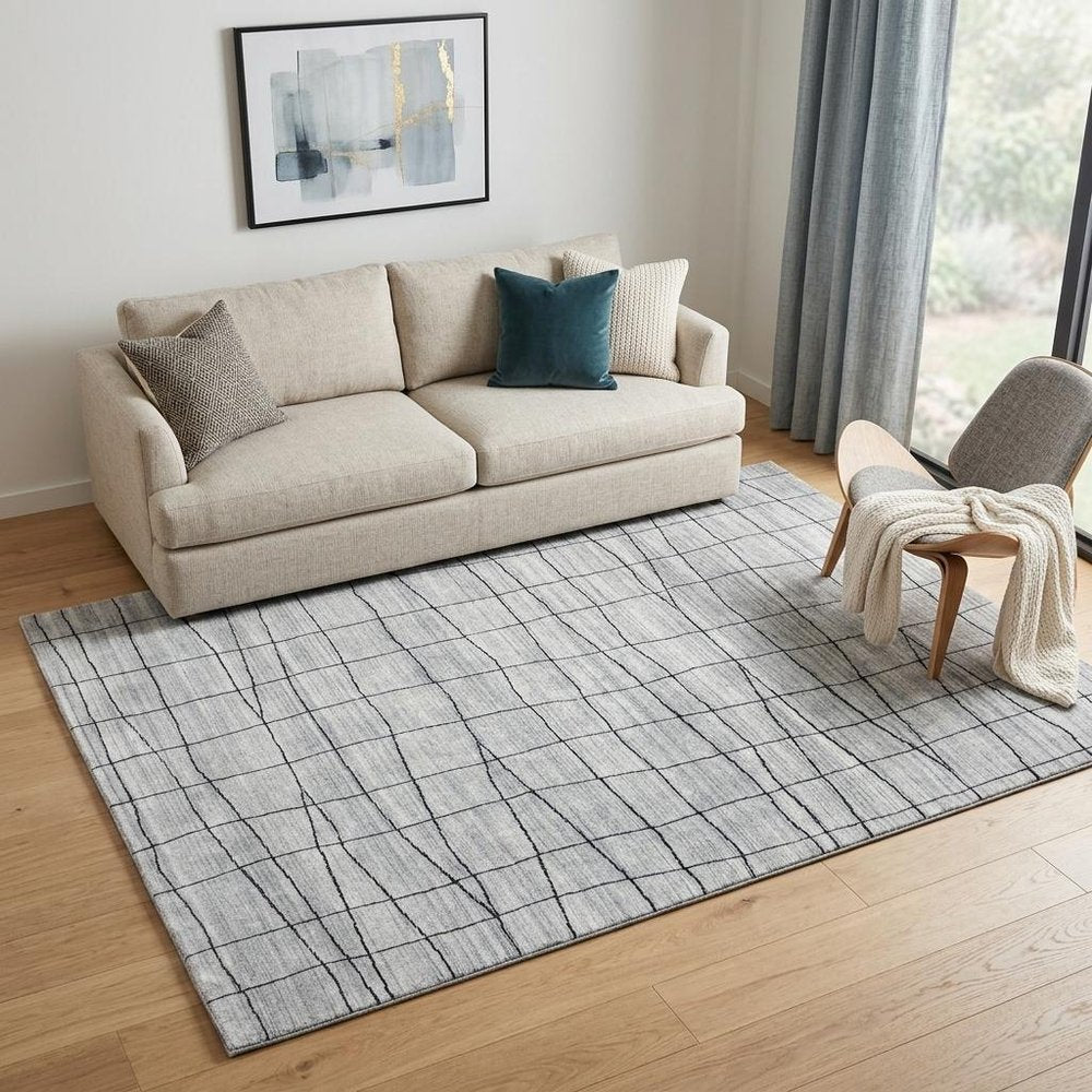 5' X 8' Gray and Black Wool Abstract Geometric Hand Loomed Area Rug