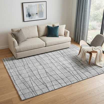 5' X 8' Gray and Black Wool Abstract Geometric Hand Loomed Area Rug