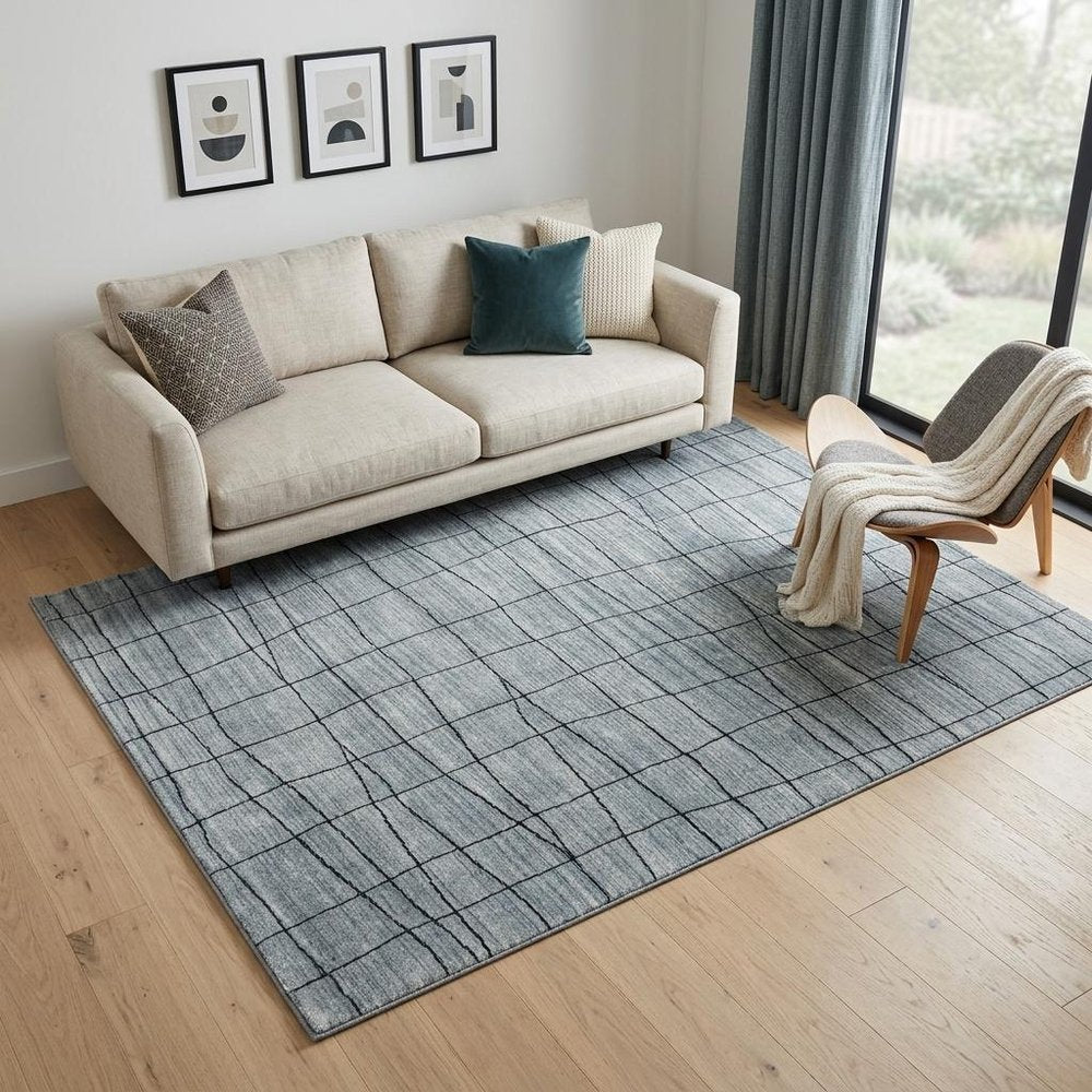 5' X 8' Gray and Black Wool Abstract Geometric Hand Loomed Area Rug