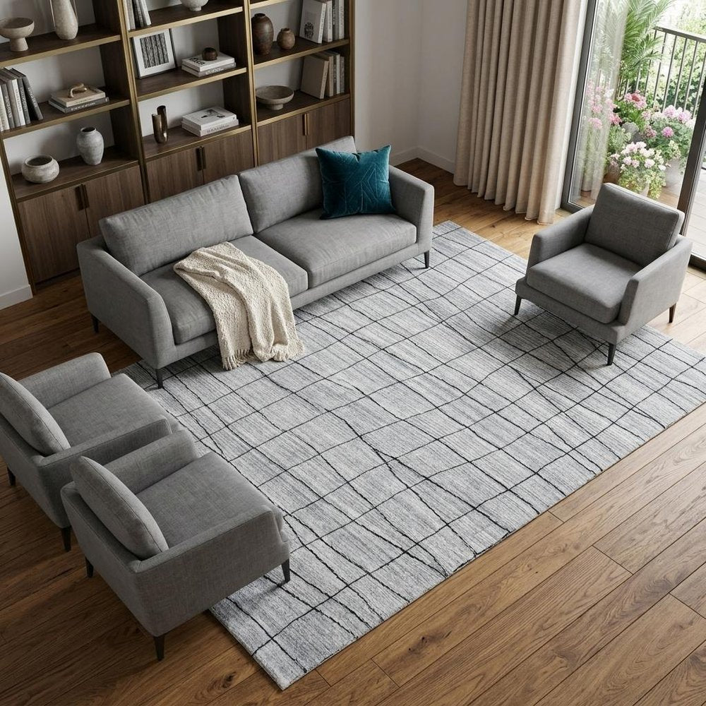 6' X 9' Gray and Black Wool Abstract Geometric Hand Loomed Area Rug