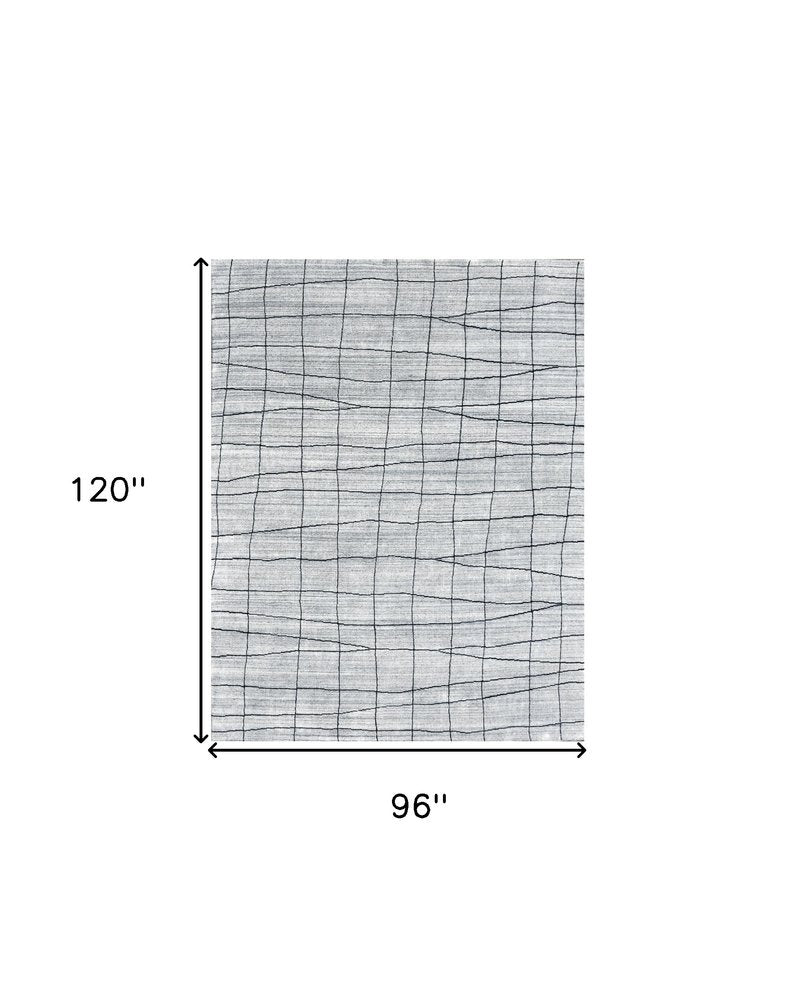 8' X 10' Gray and Black Wool Abstract Geometric Hand Loomed Area Rug