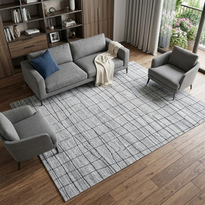 8' X 10' Gray and Black Wool Abstract Geometric Hand Loomed Area Rug