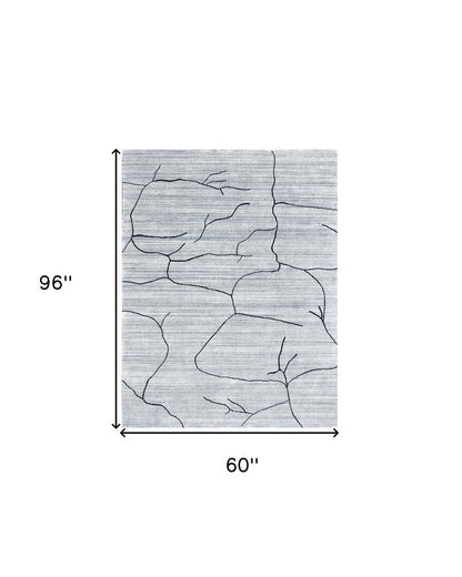 5' X 8' Gray and Black Abstract Hand Loomed Area Rug