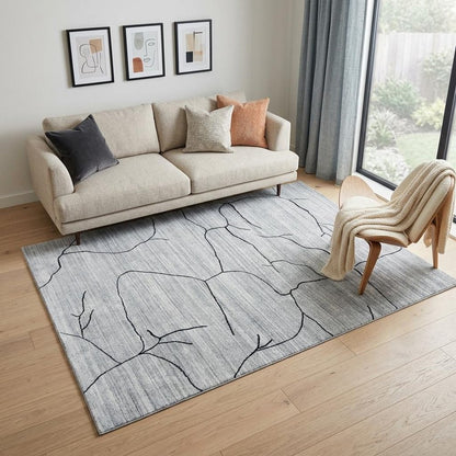 5' X 8' Gray and Black Abstract Hand Loomed Area Rug