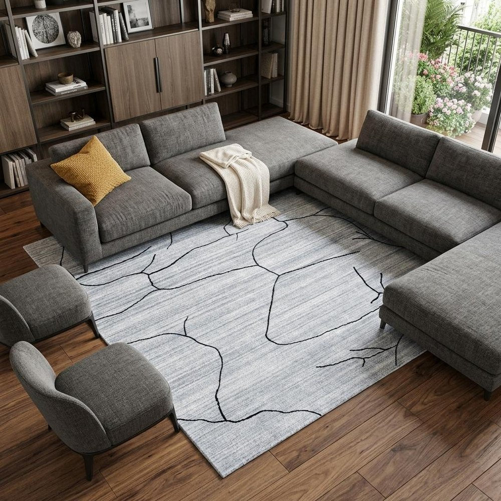 6' X 9' Gray and Black Abstract Hand Loomed Area Rug