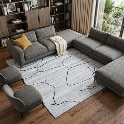 6' X 9' Gray and Black Abstract Hand Loomed Area Rug