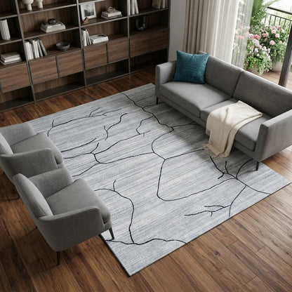 8' X 10' Gray and Black Abstract Hand Loomed Area Rug
