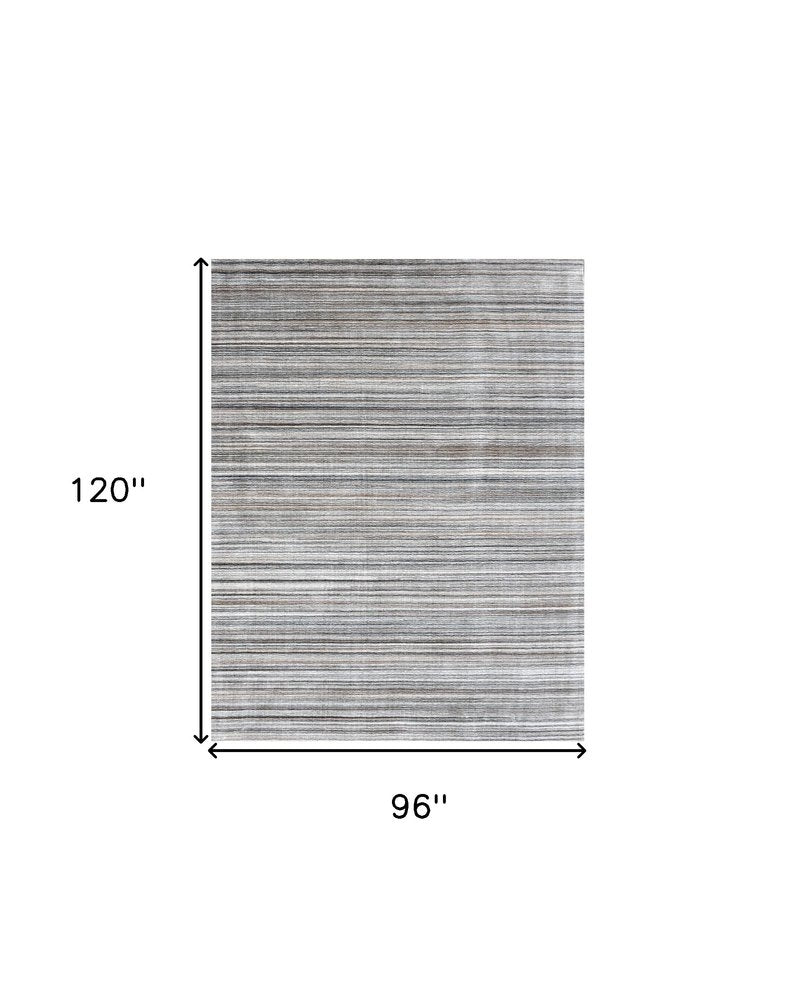 8' X 10' Gray Wool Blend Abstract Stripe Hand Loomed Area Rug