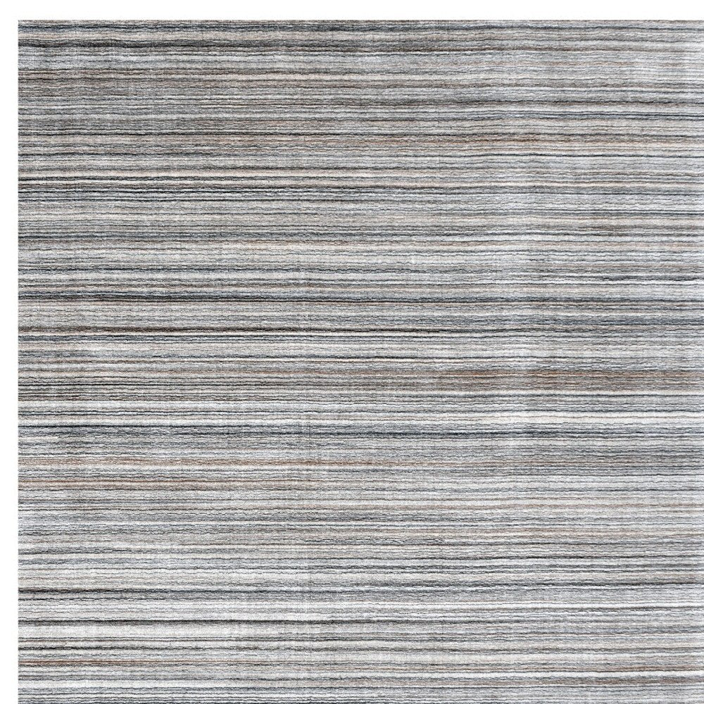 8' X 10' Gray Wool Blend Abstract Stripe Hand Loomed Area Rug