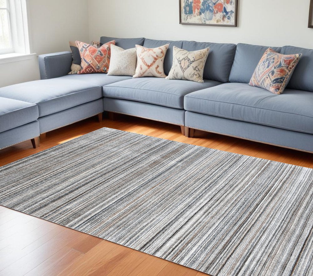 8' X 10' Gray Wool Blend Abstract Stripe Hand Loomed Area Rug