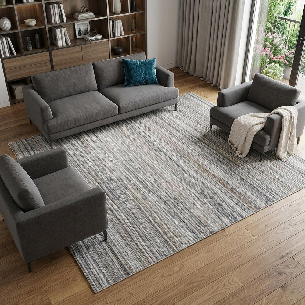 8' X 10' Gray Wool Blend Abstract Stripe Hand Loomed Area Rug