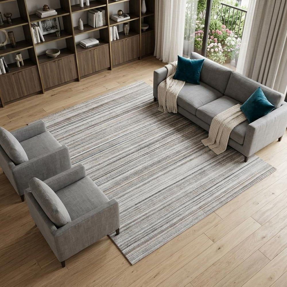 8' X 10' Beige and Gray Wool Blend Abstract Lines Hand Loomed Area Rug