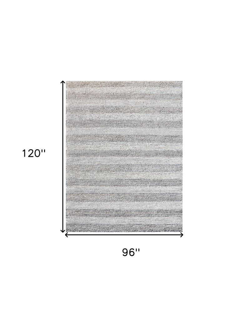 8' X 10' Beige and Gray Wool Blend Striped Hand Loomed Area Rug