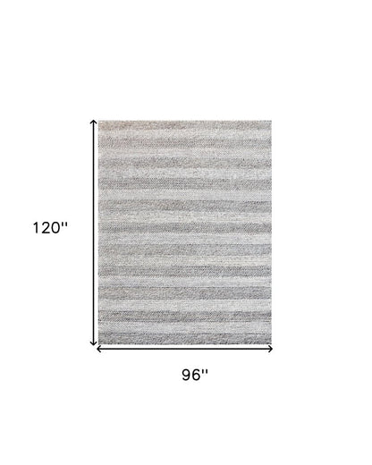 8' X 10' Beige and Gray Wool Blend Striped Hand Loomed Area Rug