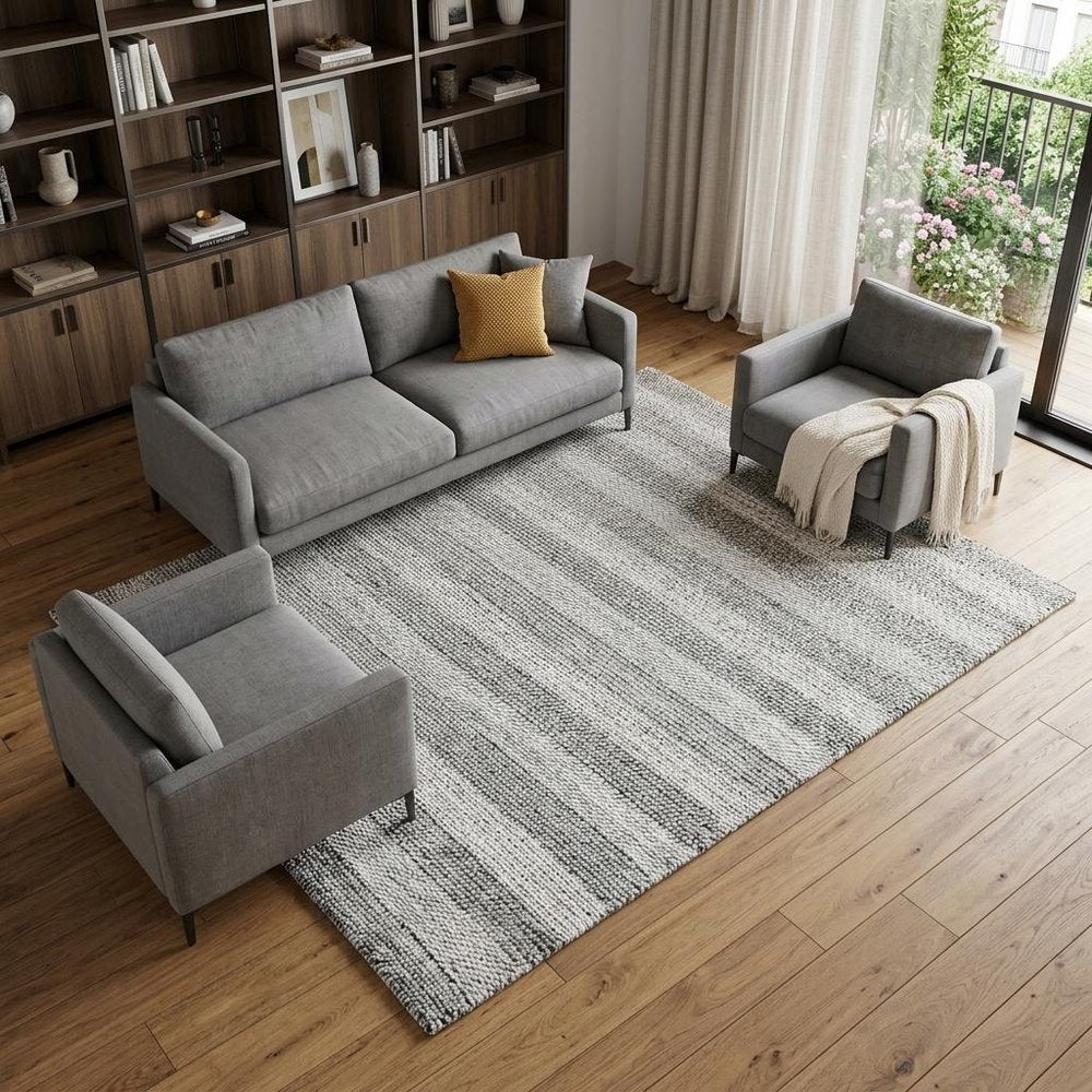 8' X 10' Beige and Gray Wool Blend Striped Hand Loomed Area Rug